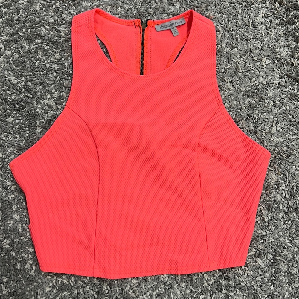 Neon Coral Open Back Crop Top